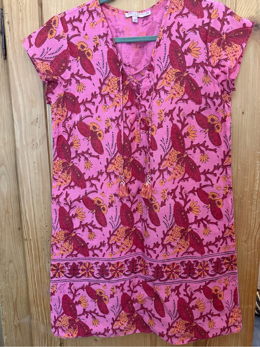 Calypso St. Barth Pink Floral Butterfly Linen Dress